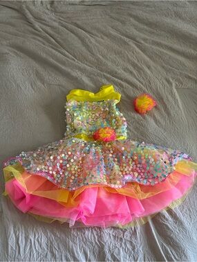 Girls' Yellow & Pink Sequin Tulle Party Costume